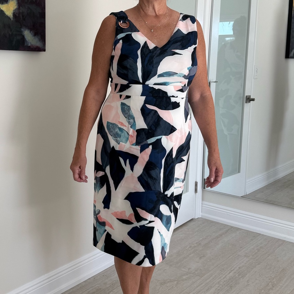 Ivanka Trump Navy & Pastel elegant stretch dress